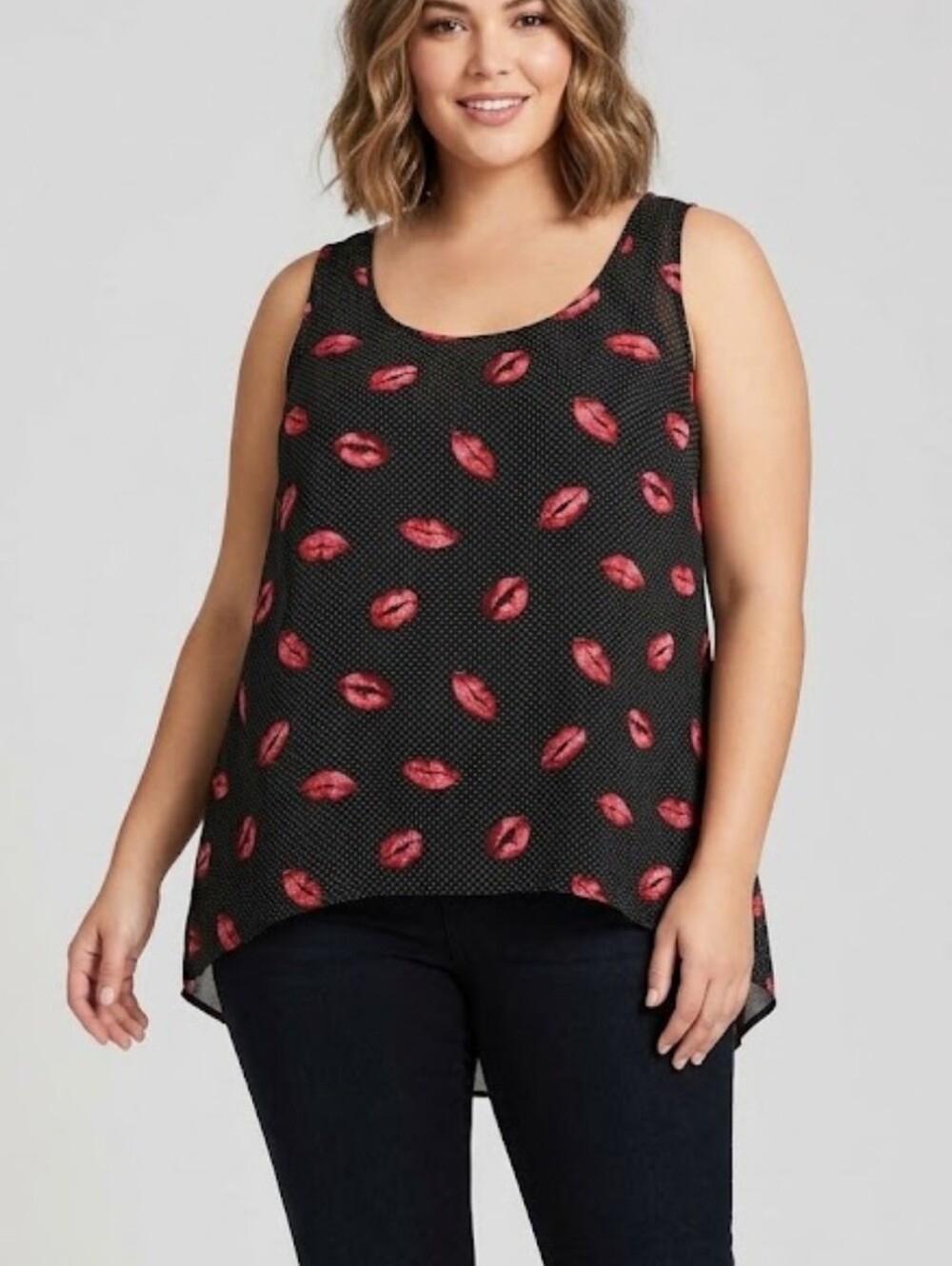 Sheer Black tank with lip print Torrid size 1 (lsize 14)